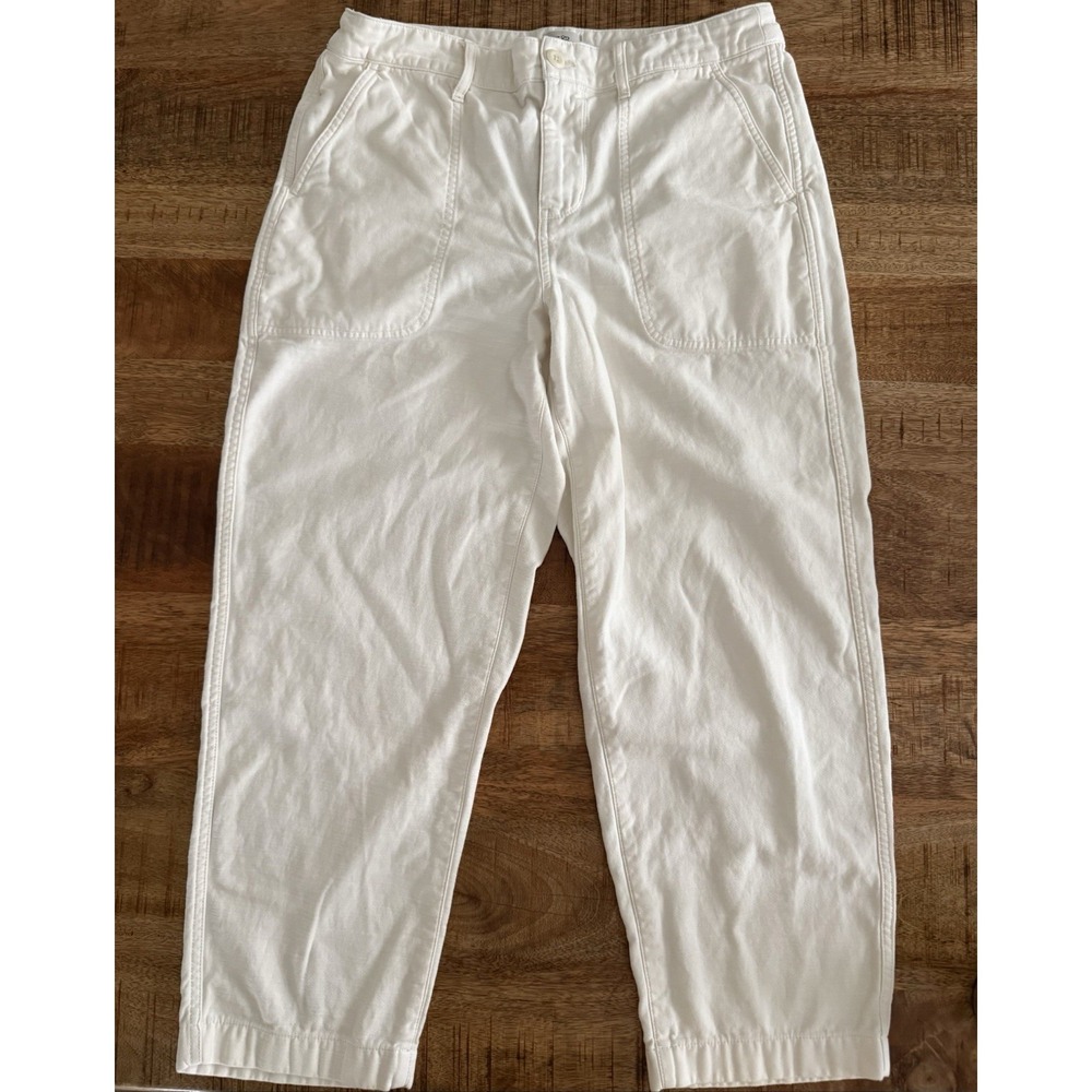 J Crew Cropped Pants Womens 12P‎ Ivory Cotton Casual Pocket Ankle Work Office